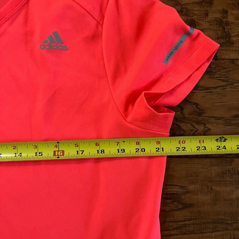 Adidas Womens XL Running Climalite Coral Short Sleeve Shirt Neon Pink/Orange - Picture 8 of 15